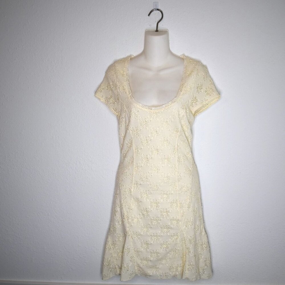 Free People Dress Lace Sz M Neutral Cottagecore Boho Y2K 90s Coquette